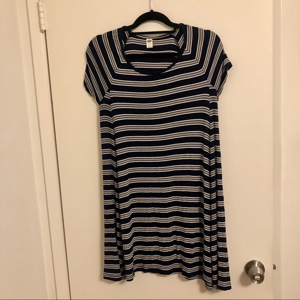 Old Navy White and Navy Striped Shirt Dress